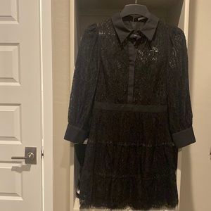 Alice + Olivia Black Anaya Tiered Lace Short Dress